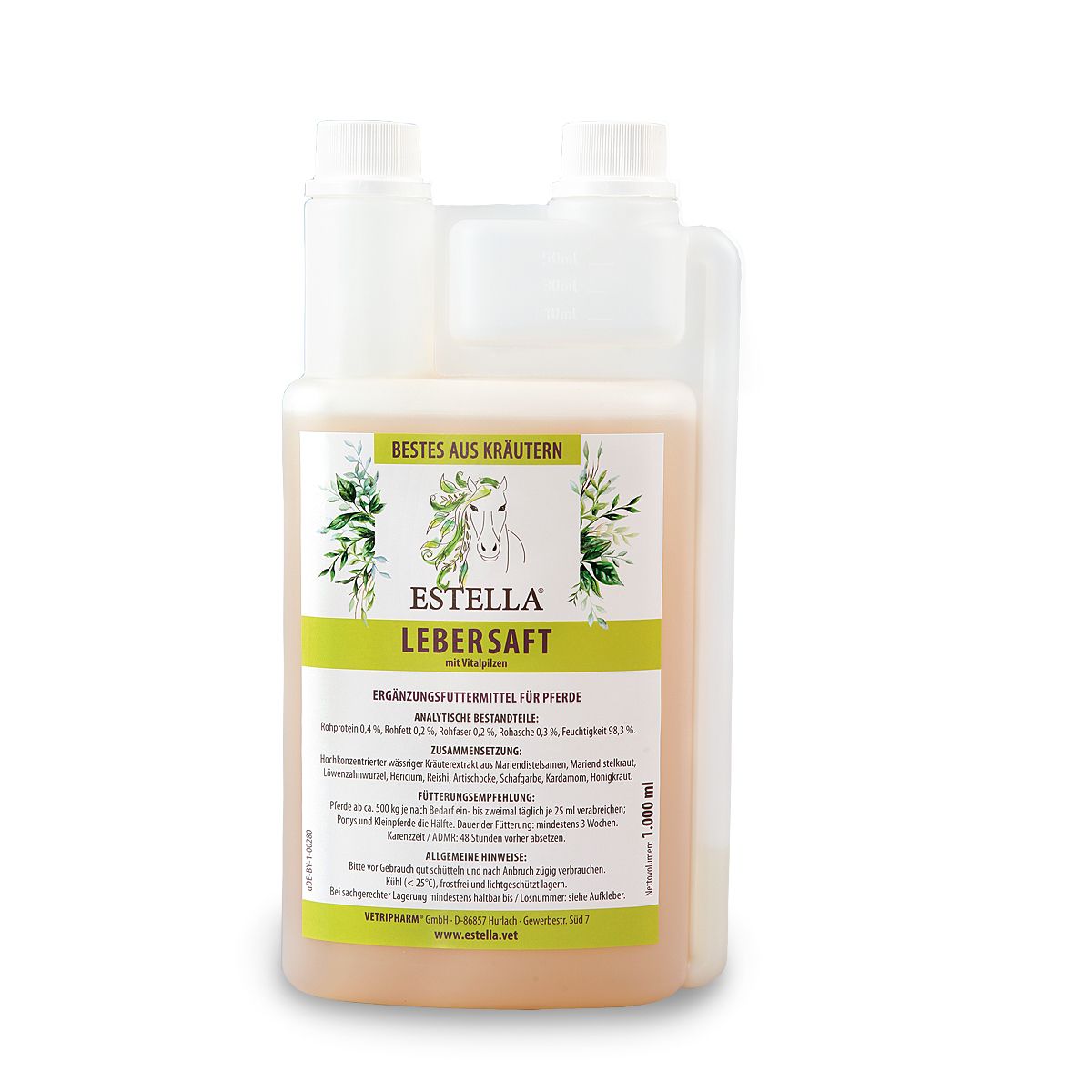 Vetripharm ESTELLA - Lebersaft (mit Vitalpilzen) Kräuter, Pflanze, Flasche, Lotion, Schampoo