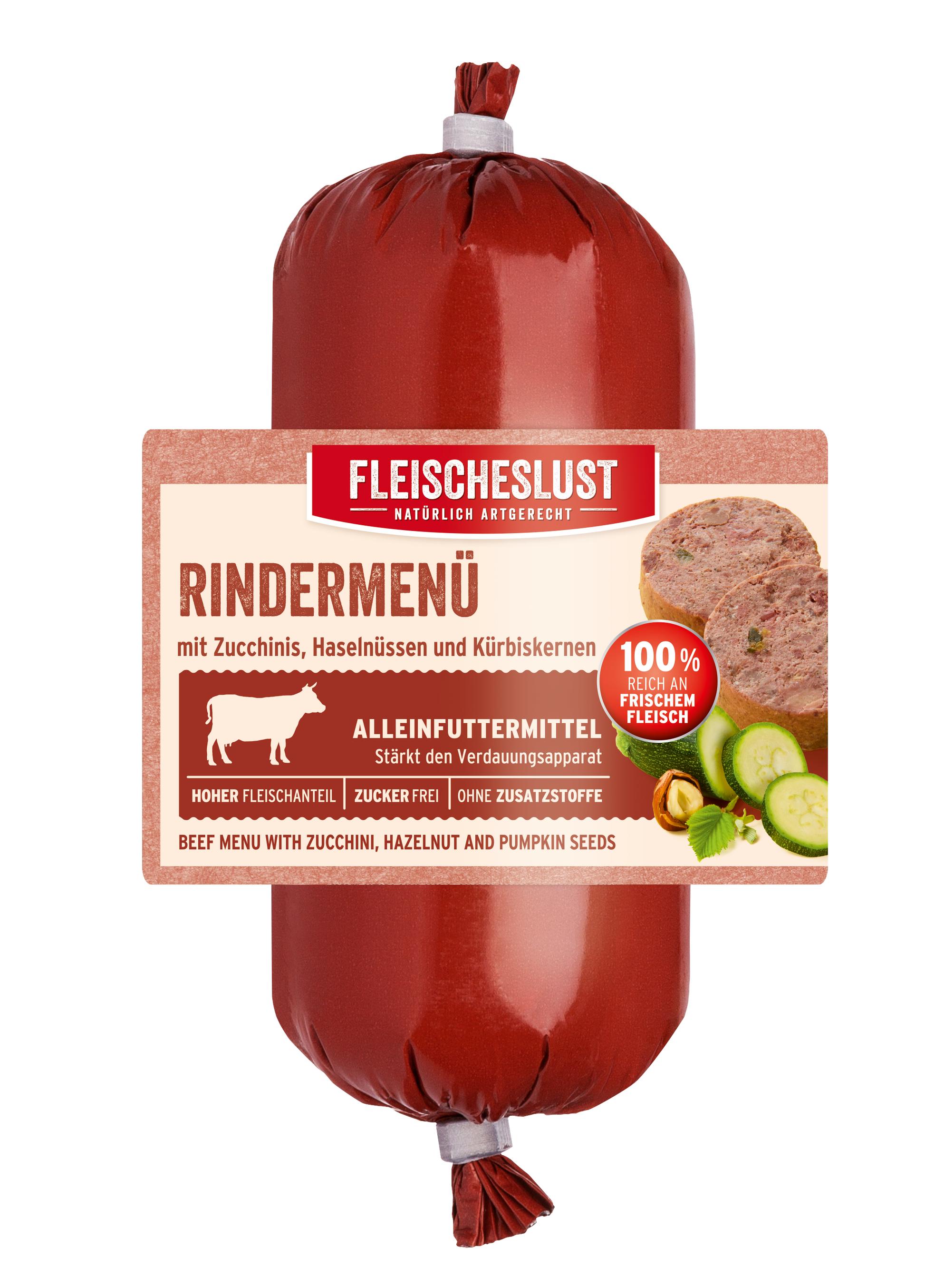 Fleischeslust Rindermenü mit Zucchinis, Haselnüssen und Kürbiskernen 200 g