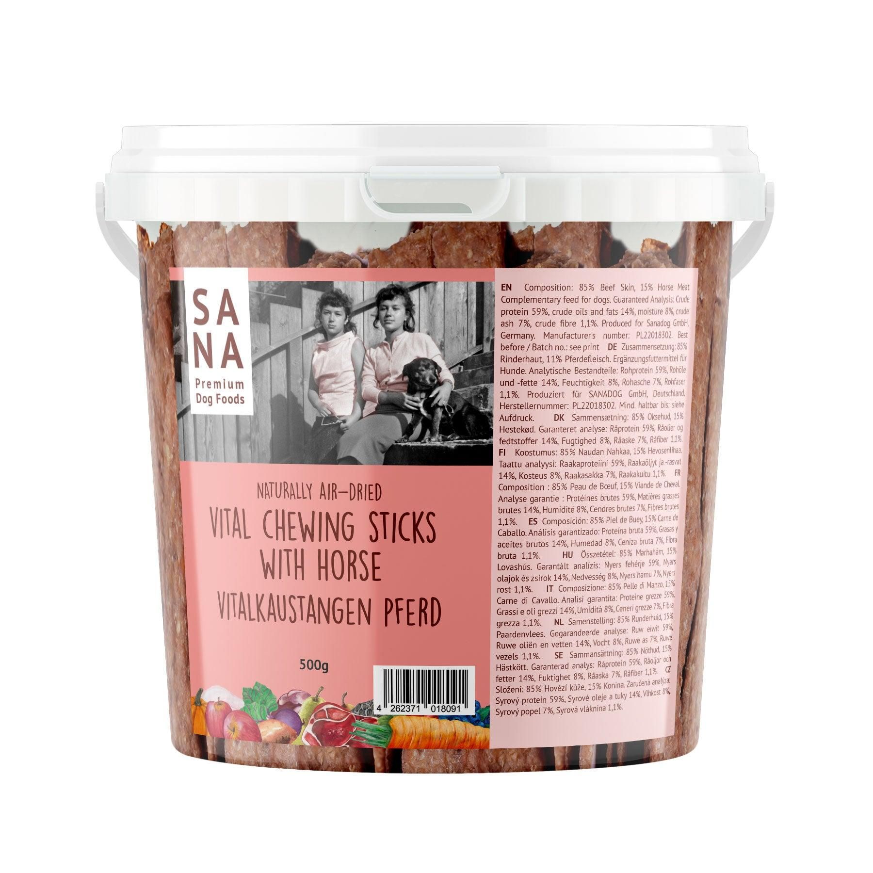 Sanadog Vitalkaustange Pferd (500g-Eimer) - 0,5 Kilogramm Nachtisch, Essen, Eiscreme, Person, Gefrorener Joghurt