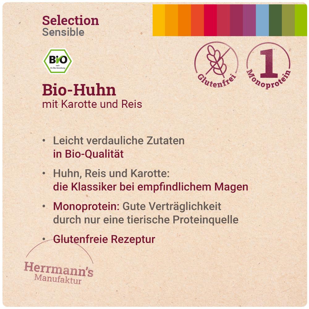 68a9287018501f7ea88b32c5476a79355d7d1e62 Herrmanns Herrmann's Selection Sensible Bio Huhn mit Karotte und Reis 150 g