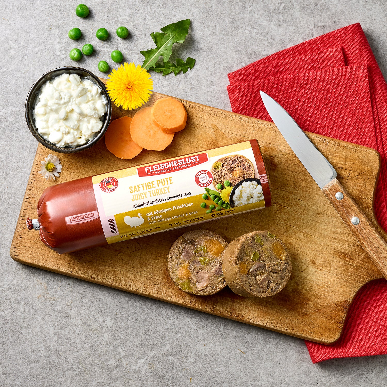 Fleischeslust Saftige Pute mit körnigem Frischkäse Erbse für Junioren 400 g Essen