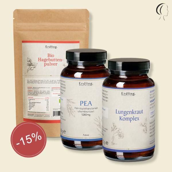 Waldkraft Set: Naturtalente - PEA Pulver 36g + Lungenkraut Komplex 120 Kapseln + BIO Hagebuttenpulver 380g - 0,488 Kilogramm Kräuterig, Kräuter, Pflanze, Würzen, Sirup