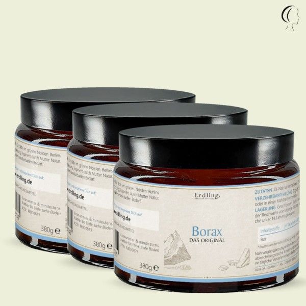 Waldkraft Set: 3er Pack - Borax - 99,9 Reinheit - Tiegel 3x 380g - 1,14 Kilogramm Krug