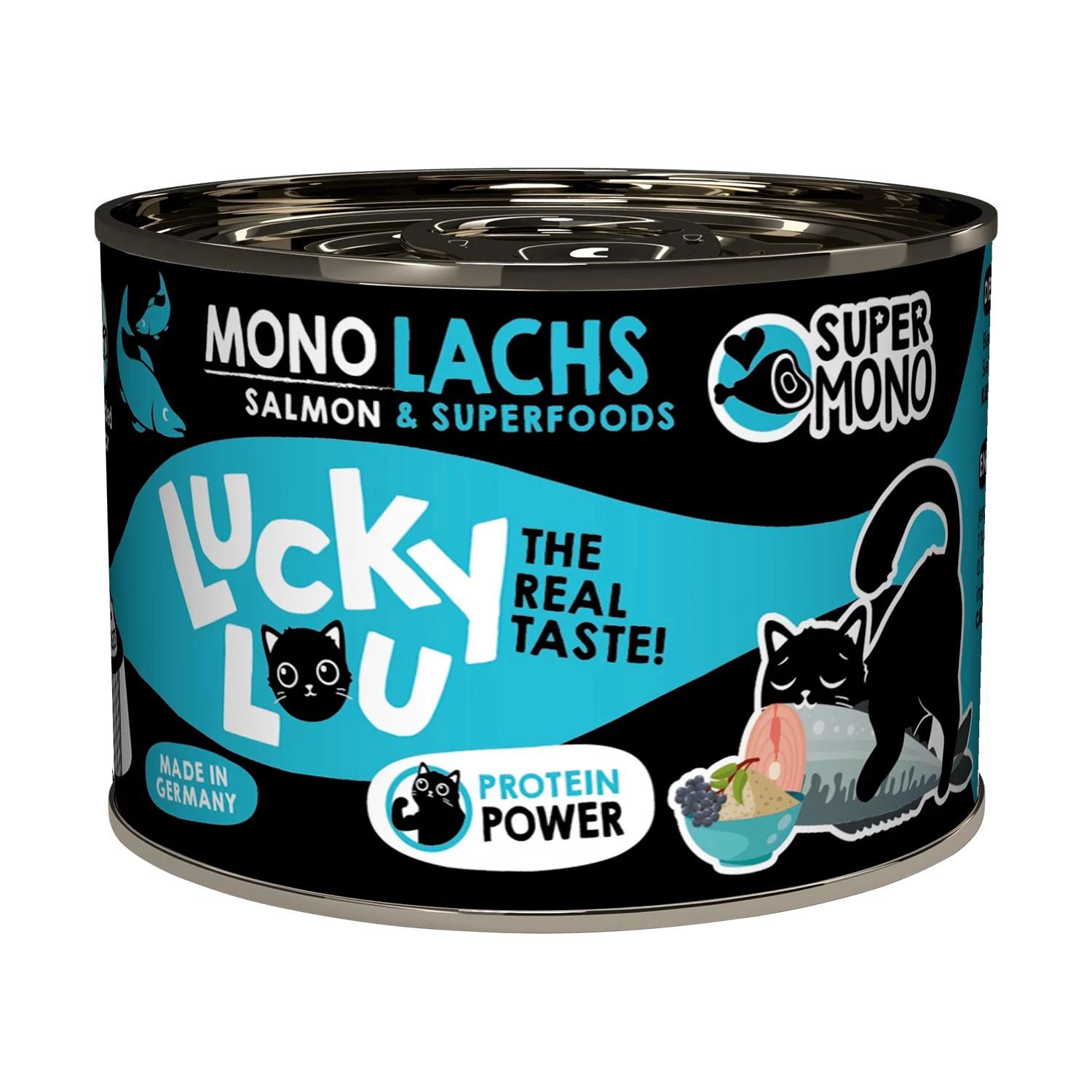 Petsnature Lucky Lou SuperMono Lachs 190g - 190 Gramm Zinn, Aluminium, Kann, Konserven, Lebensmittel