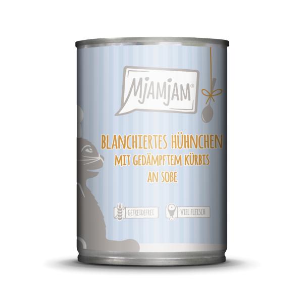 Mjamjam blanchiertes Hühnchen mit gedämpftem Kürbis an Soße 380g