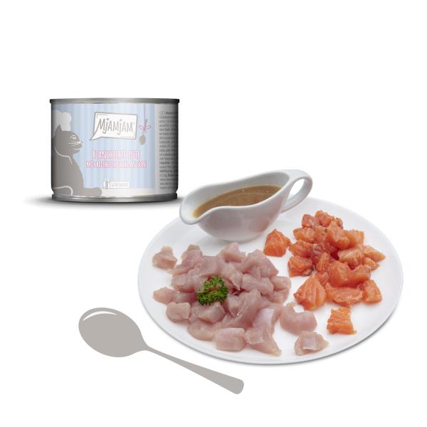 Mjamjam blanchierte Pute mit reichlich Lachs an Soße 12 x 380g