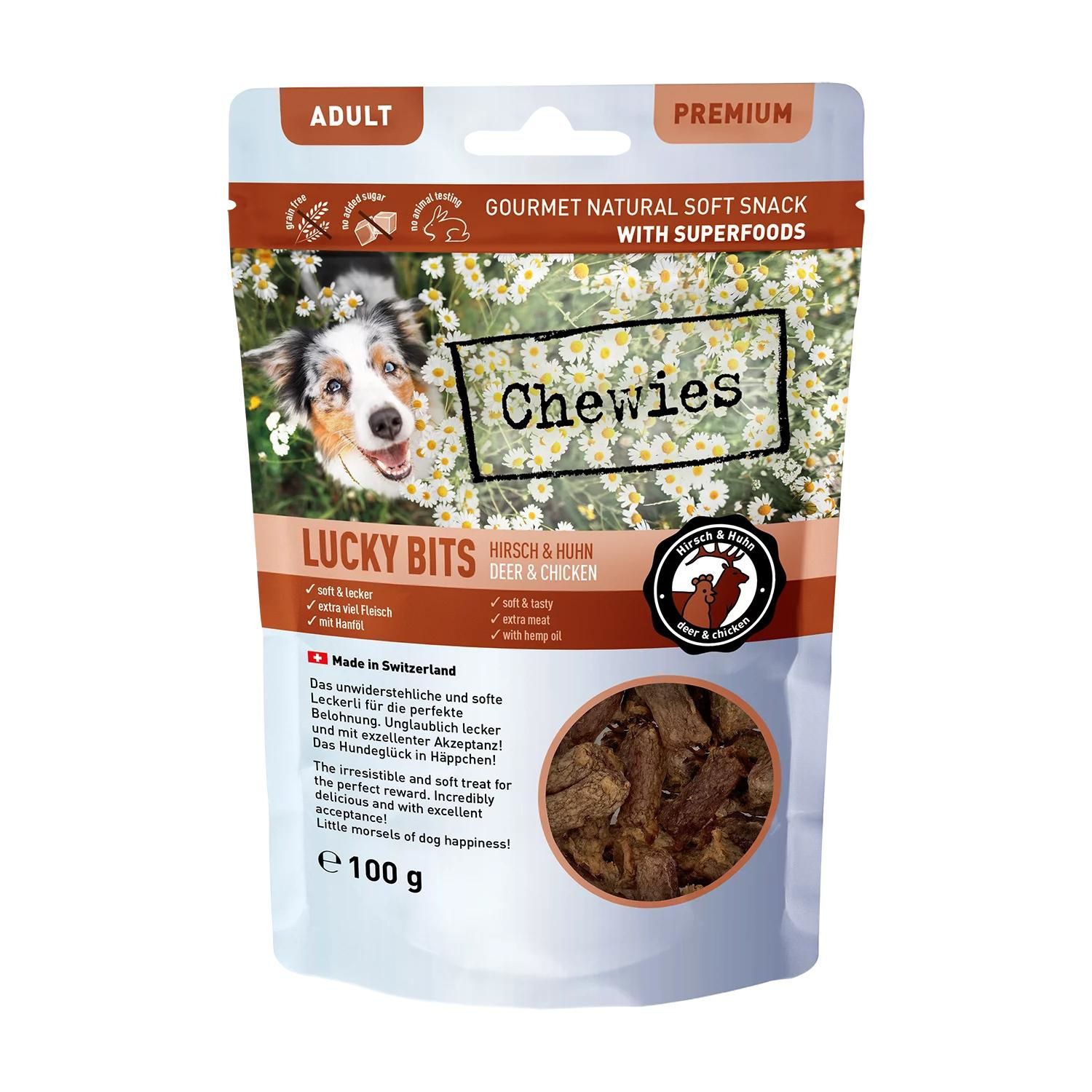 Petsnature Chewies LUCKY BITS Hirsch Huhn Adult 100g - 100 Gramm Hund, Säugetier, Haustier, Kräuterig, Pflanze