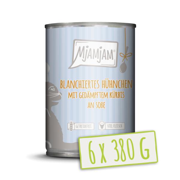 Mjamjam blanchiertes Hühnchen mit gedämpftem Kürbis an Soße 6 x 380g