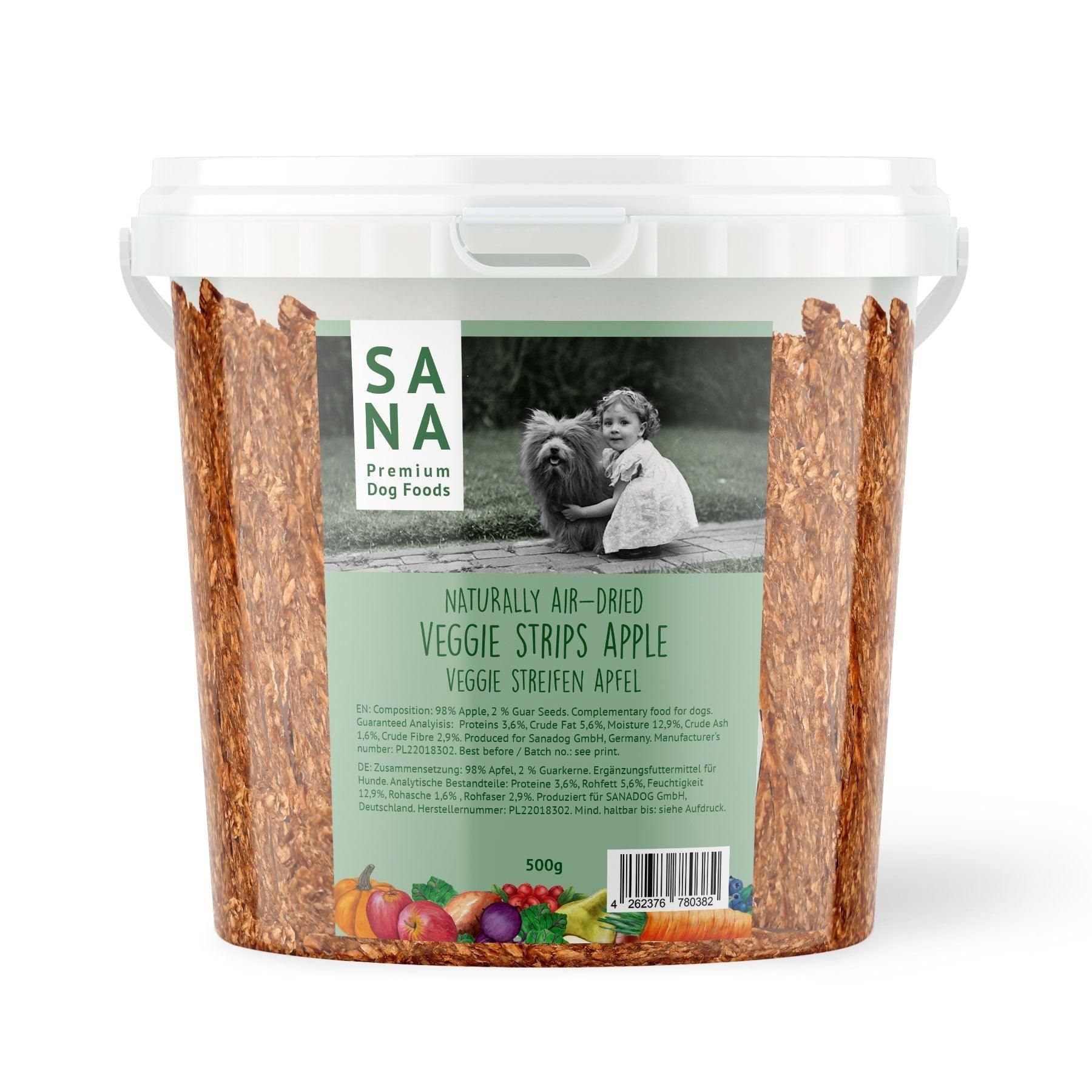 Sanadog Veggie Streifen Apfel (500g-Eimer) - 0,5 Kilogramm Tier, Hund, Säugetier, Haustier