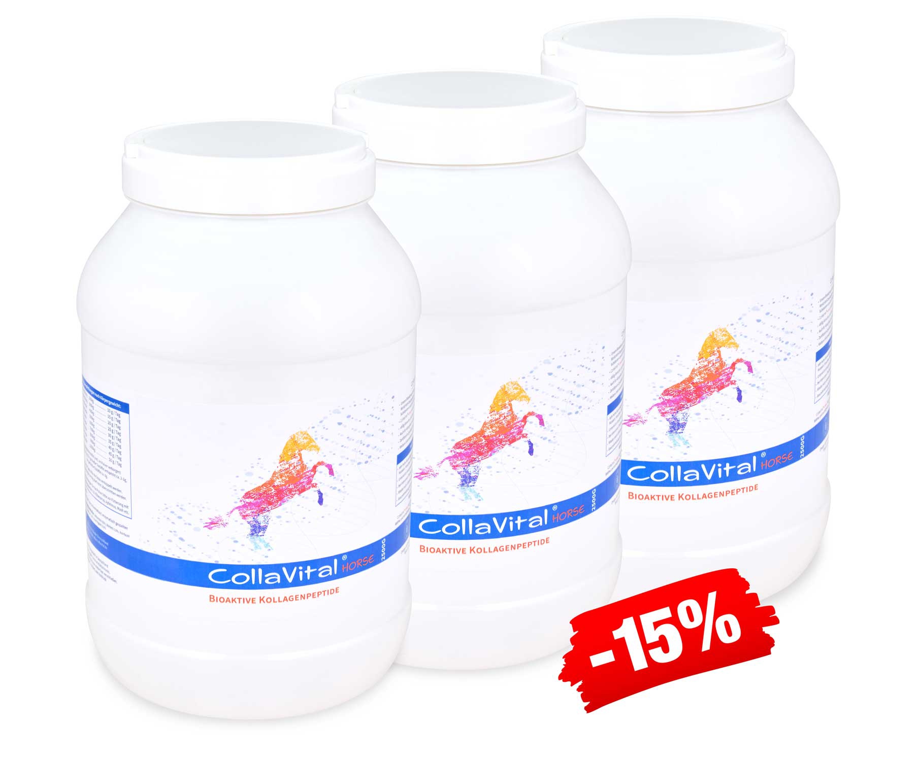 3 x Collavital® HORSE Collagen Pulver [2500g] – Bioaktives Kollagen Hydrolysat – ohne Hormone, ohne