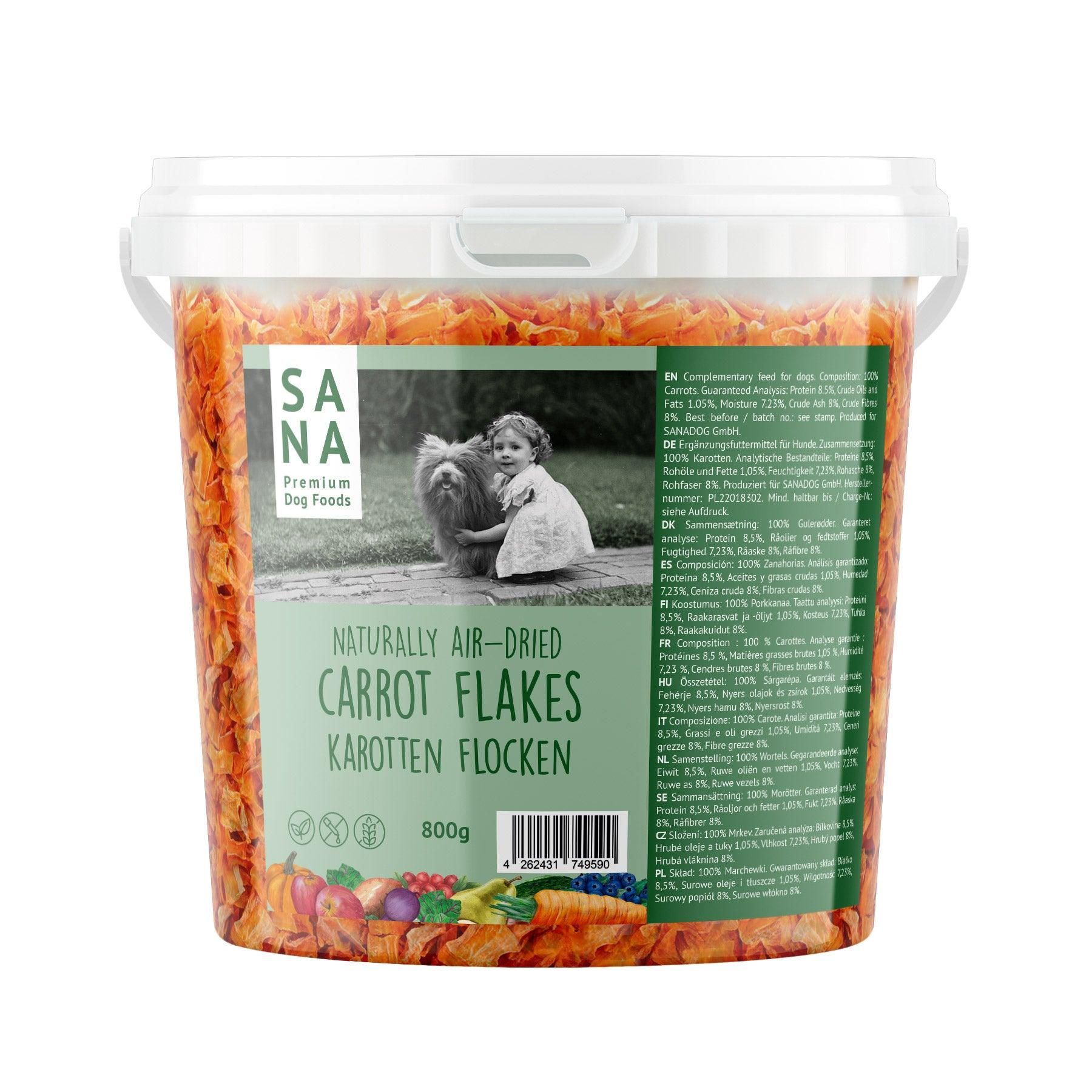 Sanadog Karotten Flocken (800g-Eimer) - 1 Kilogramm Person, Hund, Säugetier, Haustier