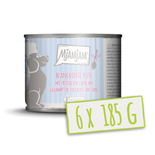 Mjamjam - blanchierte Pute mit reichlich Lachs an gedämpfter Zucchini an Soße 6 x 185g